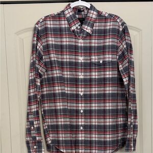 J. Crew Men's Plaid Button Down Shirt - Red, White, and Navy Size Medium